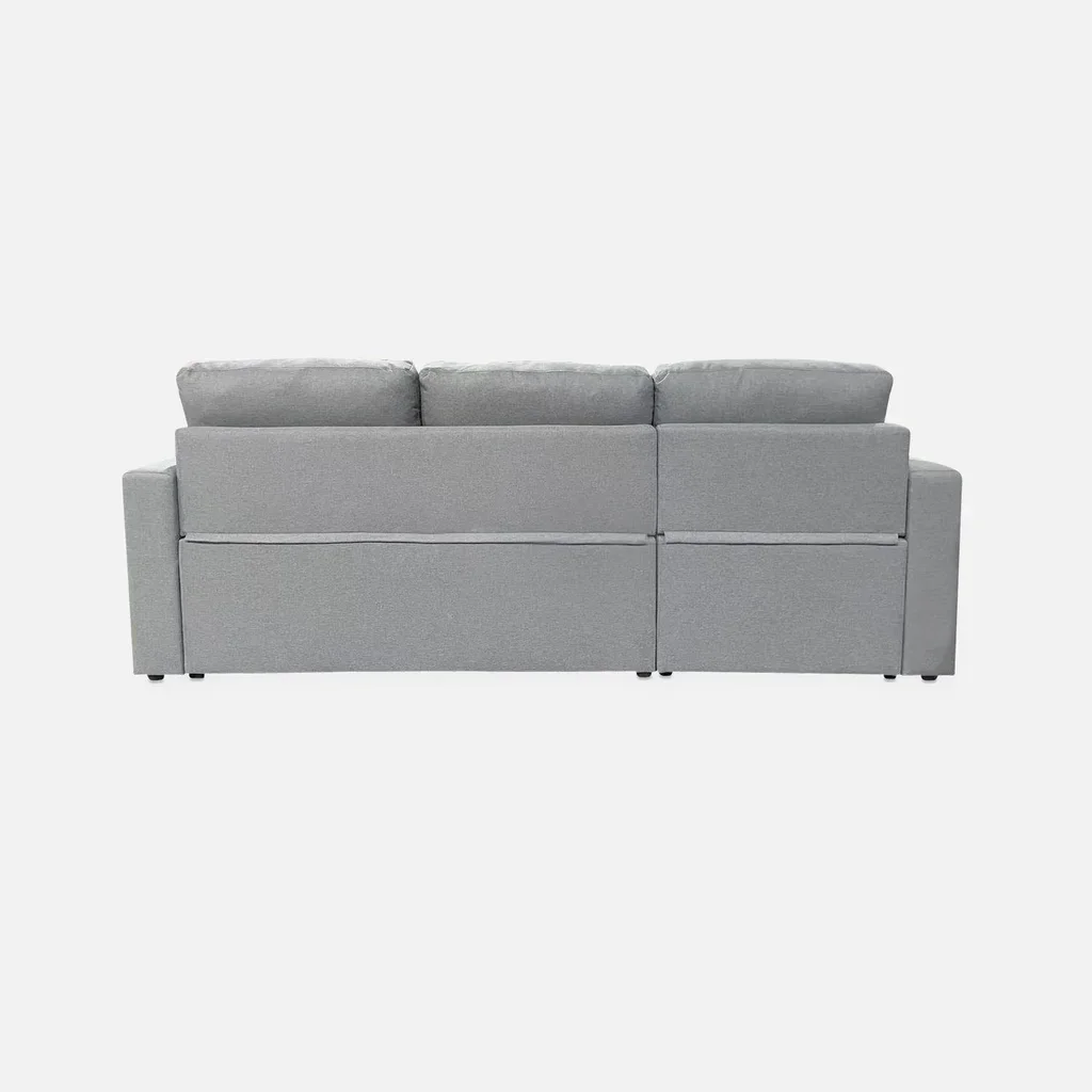 Dark grey reversible corner sofa bed 3 seater with storage ottoman - convertible couch with chaise lounge and storage compartment