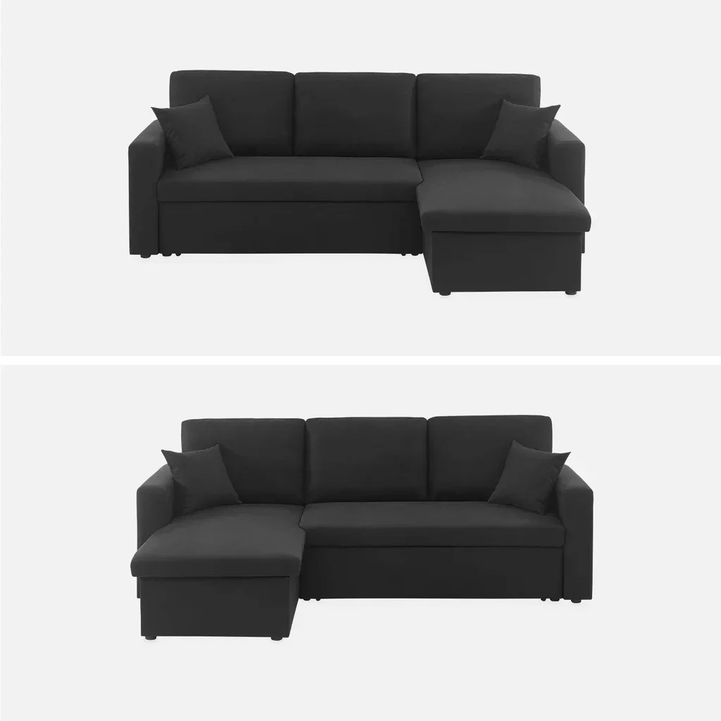 Corner Sofa Bed Convertible Reversible 3 Seater Dark Grey with Storage - Smile