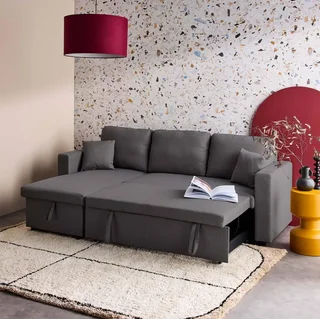 Dark Grey Reversible Corner Sofa Bed 3 Seater with Storage