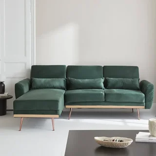 Grünes Samt Ecksofa Schlafsofa 3-Sitzer Oskar