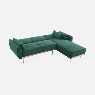 Grünes Samt Ecksofa Schlafsofa 3-Sitzer Oskar