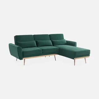 Grünes Samt Ecksofa Schlafsofa 3-Sitzer Oskar