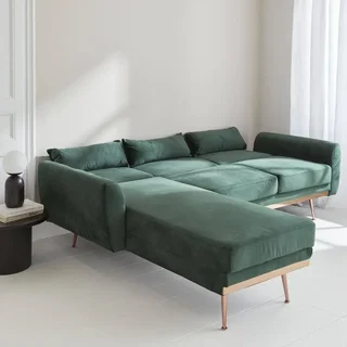 Grünes Samt Ecksofa Schlafsofa 3-Sitzer Oskar
