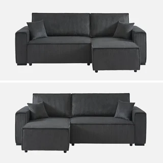 Dunkelgraues Cord-Samt Ecksofa mit Schlaffunktion 3-Sitzer Wendehocker