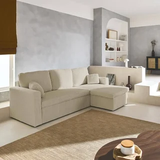 Wandelbares Ecksofa Cord Samt Greige Ida - Umkehrbare Schlafcouch L-Form