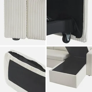 Samt-Cord-Ecksofa Schlafsofa greige 3-Sitzer wendbar mit Stauraum