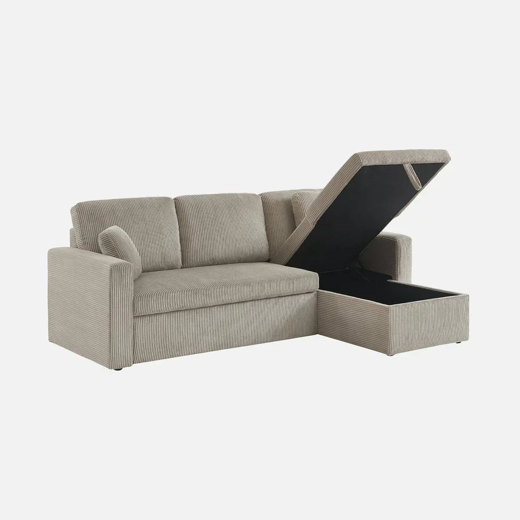 Wandelbares Ecksofa Cord Samt Greige Ida - Umkehrbare Schlafcouch L-Form