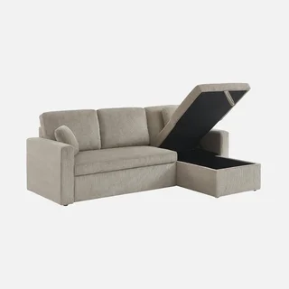 Wandelbares Ecksofa Cord Samt Greige Ida - Umkehrbare Schlafcouch L-Form