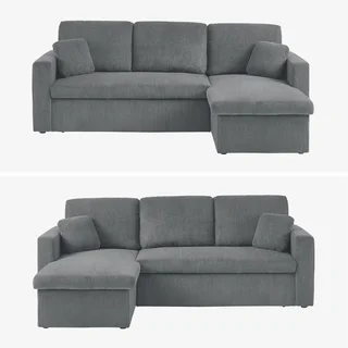 Ecksofa mit Schlaffunktion 3-Sitzer Cord Samt Greige mit Bettkasten Wohnlandschaft