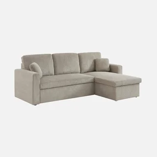 Wandelbares Ecksofa Cord Samt Greige Ida - Umkehrbare Schlafcouch L-Form