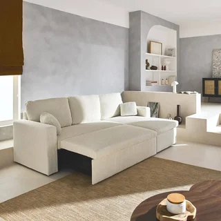 Samt-Cord-Ecksofa Schlafsofa greige 3-Sitzer wendbar mit Stauraum