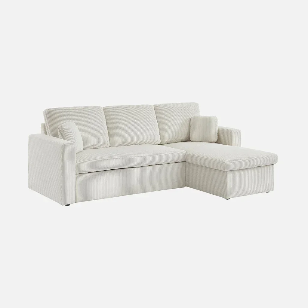 Samt-Cord-Ecksofa Schlafsofa greige 3-Sitzer wendbar mit Stauraum
