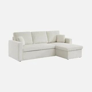 Samt-Cord-Ecksofa Schlafsofa greige 3-Sitzer wendbar mit Stauraum