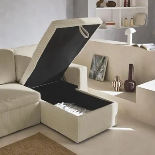 Wandelbares Ecksofa Cord Samt Greige Ida - Umkehrbare Schlafcouch L-Form