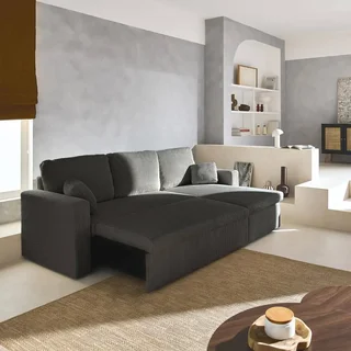 Ecksofa mit Schlaffunktion 3-Sitzer Cord Samt Greige mit Bettkasten Wohnlandschaft