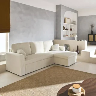 Samt-Cord-Ecksofa Schlafsofa greige 3-Sitzer wendbar mit Stauraum