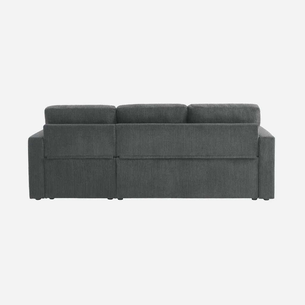 Ecksofa mit Schlaffunktion 3-Sitzer Cord Samt Greige mit Bettkasten Wohnlandschaft