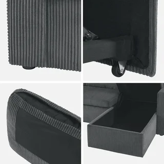 Ecksofa mit Schlaffunktion 3-Sitzer Cord Samt Greige mit Bettkasten Wohnlandschaft
