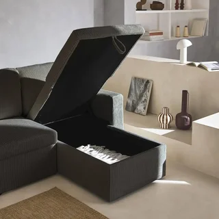 Ecksofa mit Schlaffunktion 3-Sitzer Cord Samt Greige mit Bettkasten Wohnlandschaft
