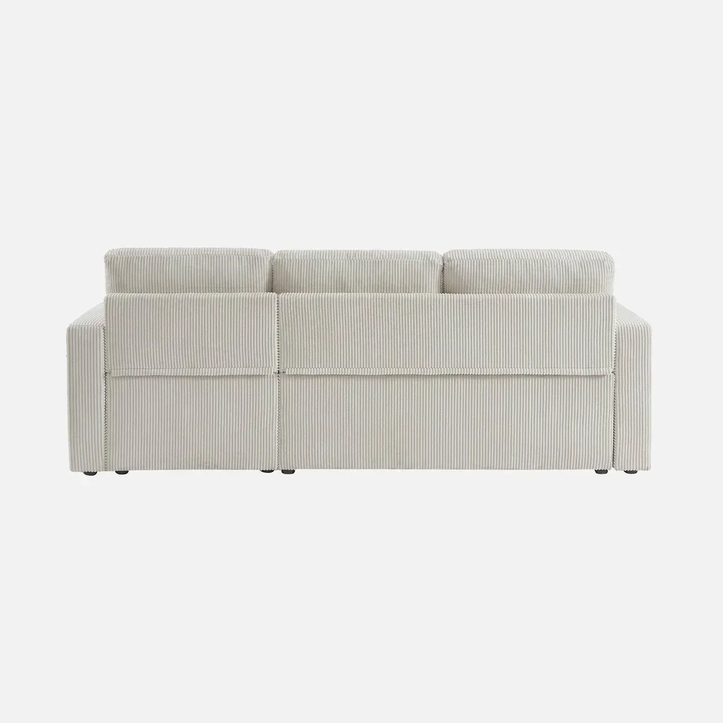 Samt-Cord-Ecksofa Schlafsofa greige 3-Sitzer wendbar mit Stauraum