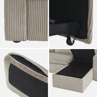 Wandelbares Ecksofa Cord Samt Greige Ida - Umkehrbare Schlafcouch L-Form