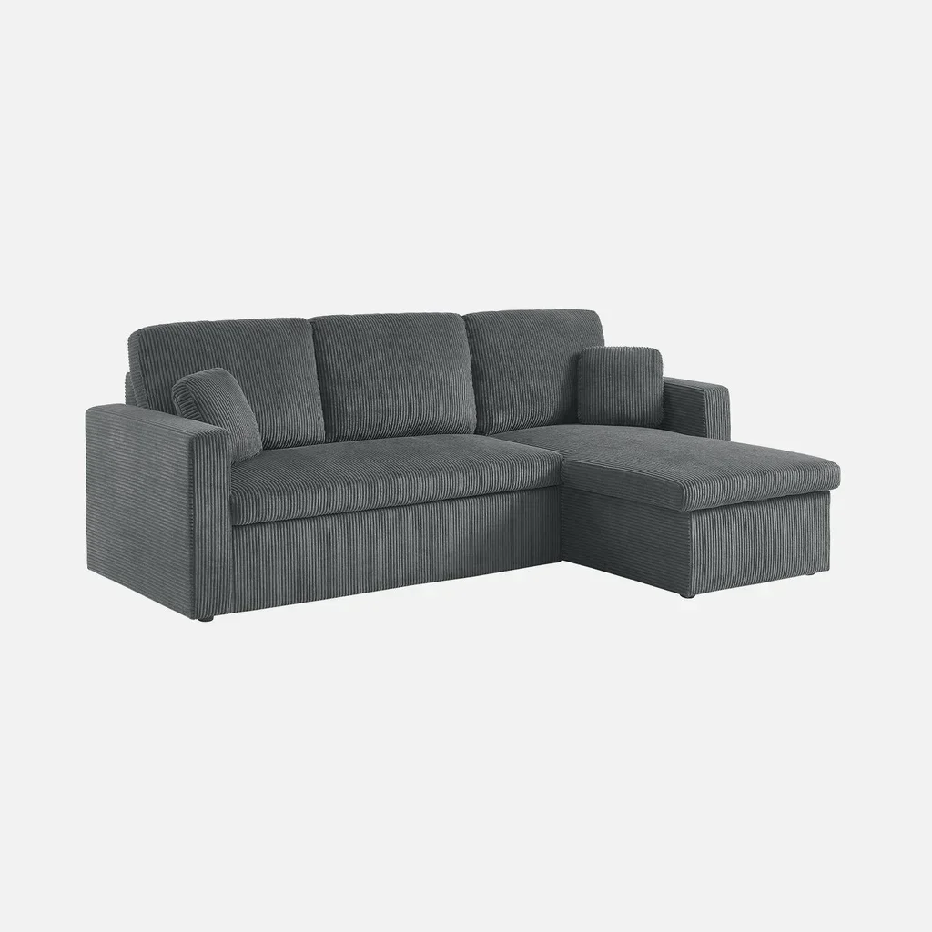 Ecksofa mit Schlaffunktion 3-Sitzer Cord Samt Greige mit Bettkasten Wohnlandschaft