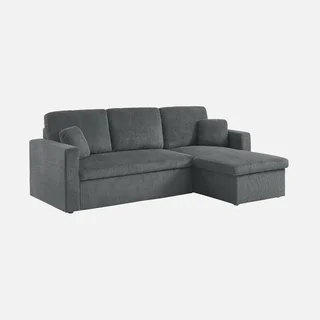 Ecksofa mit Schlaffunktion 3-Sitzer Cord Samt Greige mit Bettkasten Wohnlandschaft