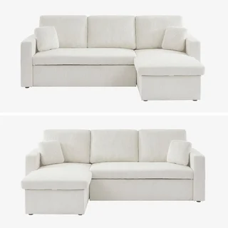 Samt-Cord-Ecksofa Schlafsofa greige 3-Sitzer wendbar mit Stauraum