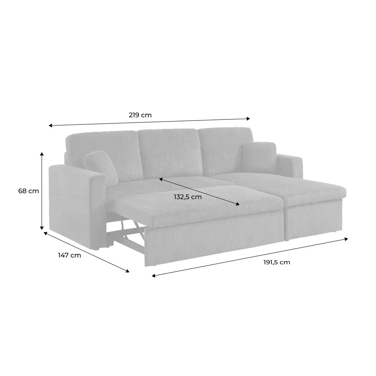 Wandelbares Ecksofa Cord Samt Greige Ida - Umkehrbare Schlafcouch L-Form