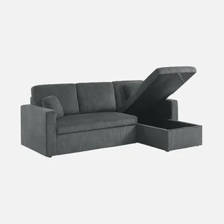 Ecksofa mit Schlaffunktion 3-Sitzer Cord Samt Greige mit Bettkasten Wohnlandschaft