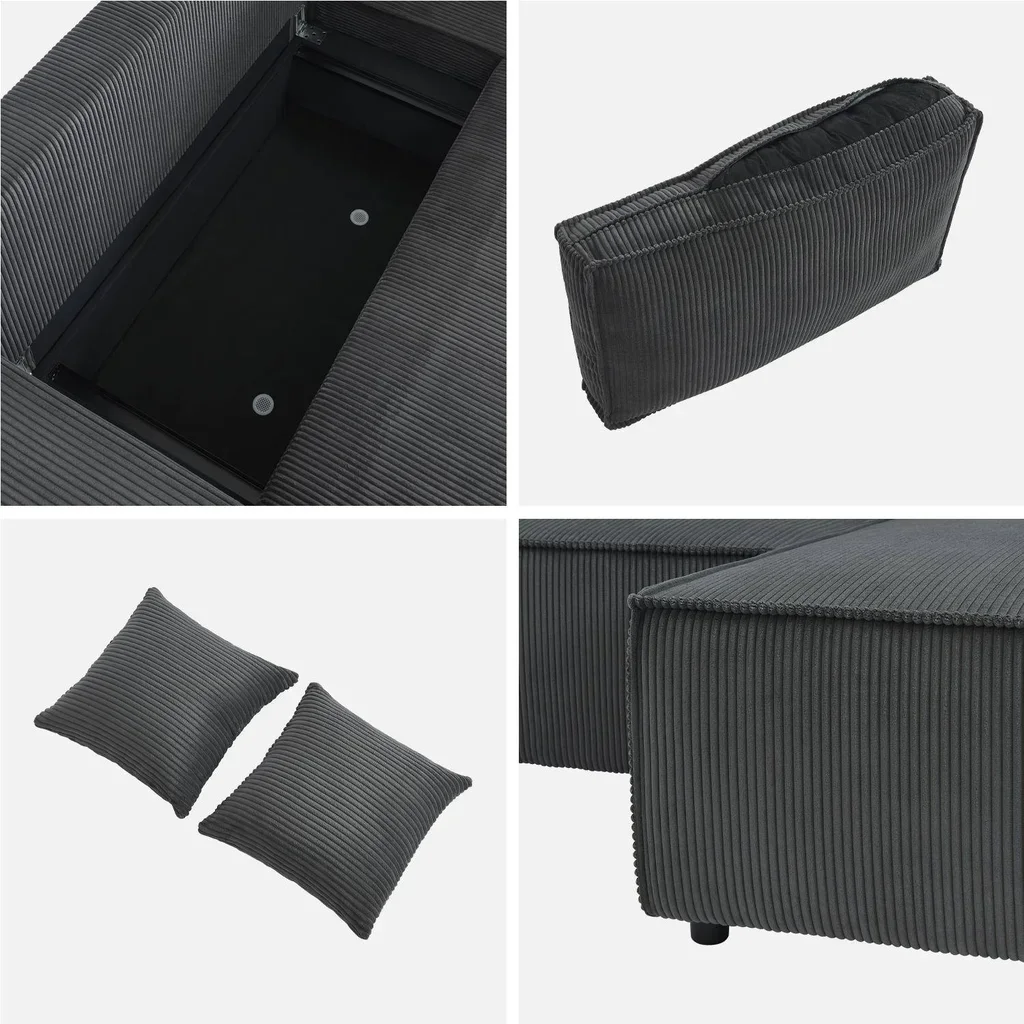 Dunkelgraues Cord-Samt Ecksofa mit Schlaffunktion 3-Sitzer Wendehocker