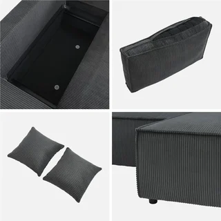 Dunkelgraues Cord-Samt Ecksofa mit Schlaffunktion 3-Sitzer Wendehocker