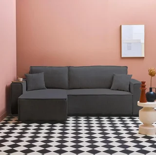 Dunkelgraues Cord-Samt Ecksofa mit Schlaffunktion 3-Sitzer Wendehocker
