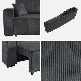 Dunkelgraues Cord-Samt Ecksofa mit Schlaffunktion 3-Sitzer Wendehocker