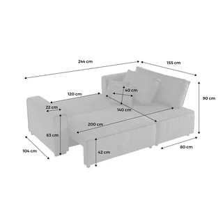 Dunkelgraues Cord-Samt Ecksofa mit Schlaffunktion 3-Sitzer Wendehocker