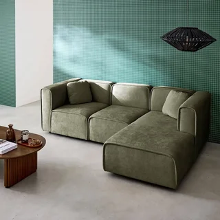 Right-hand corner sofa 3 seater fabric chaise longue contemporary living room
