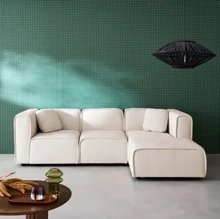 Right-hand corner sofa 3 seater contemporary fabric with comfortable chaise lounge