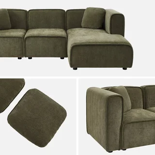 Right-hand corner sofa 3 seater fabric chaise longue contemporary living room