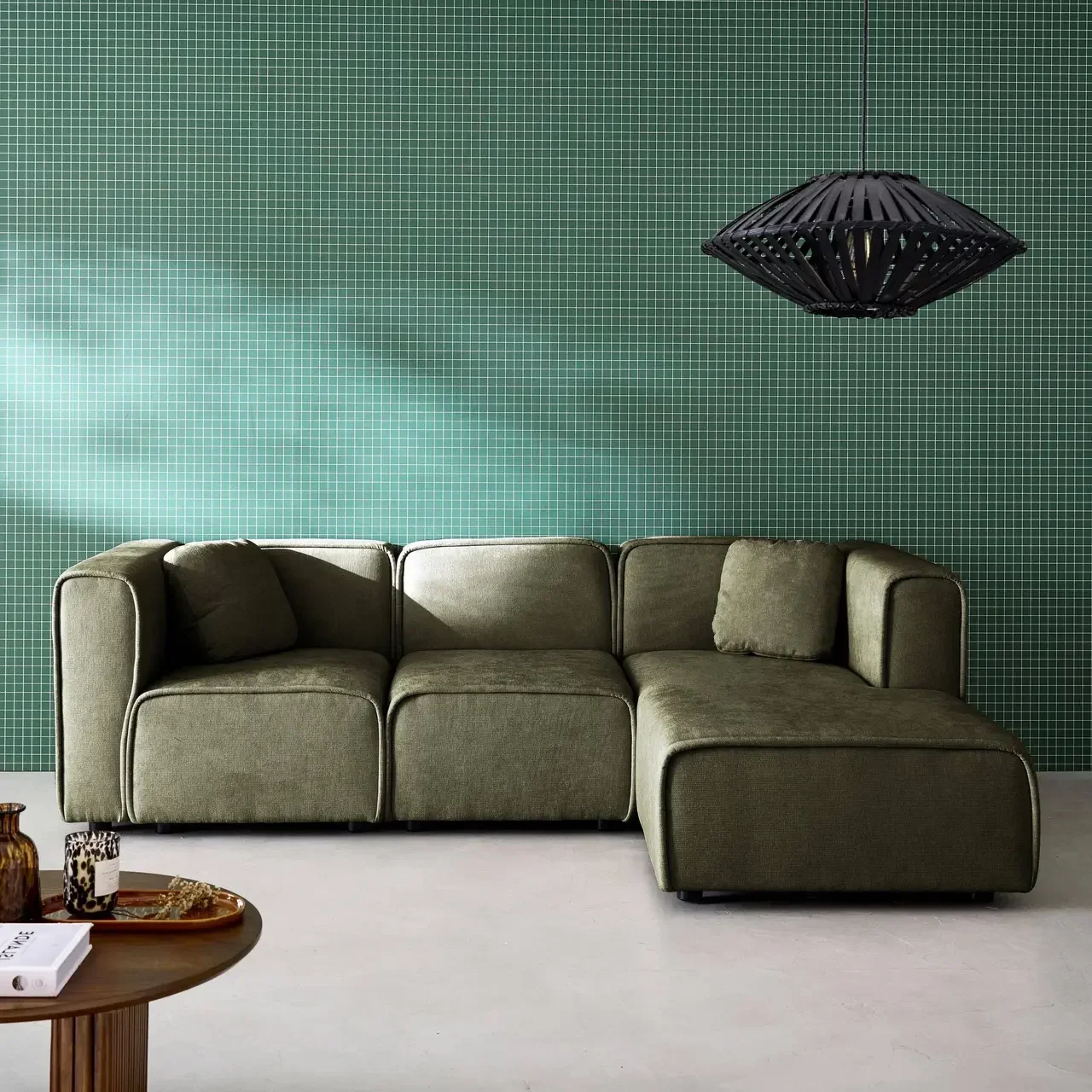 Ecksofa rechts 3-Sitzer Stoff Recamiere zeitgenössisch Wohnzimmer