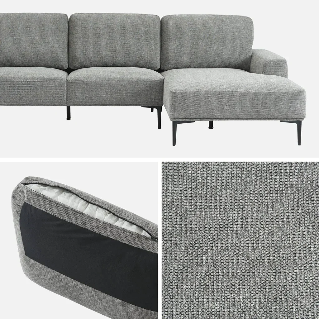 Ecksofa Rechts 3-Sitzer Beige Stoff Modern Bequem Recamiere