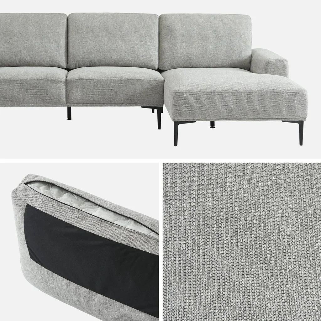 Rechteckige Ecksofa 3-Sitzer grau Stoff modern komfortabel Recamiere