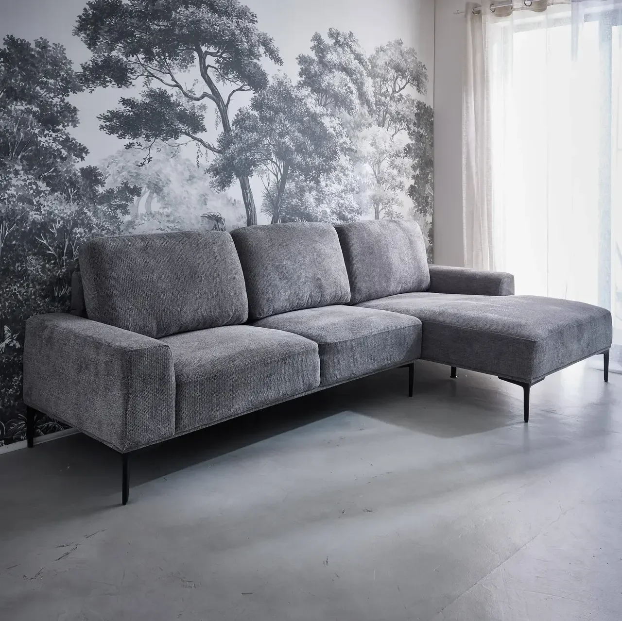 Ecksofa Rechts 3-Sitzer Beige Stoff Modern Bequem Recamiere