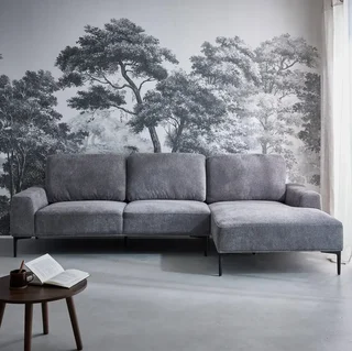 Ecksofa Rechts 3-Sitzer Beige Stoff Modern Bequem Recamiere