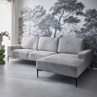 Rechteckige Ecksofa 3-Sitzer grau Stoff modern komfortabel Recamiere