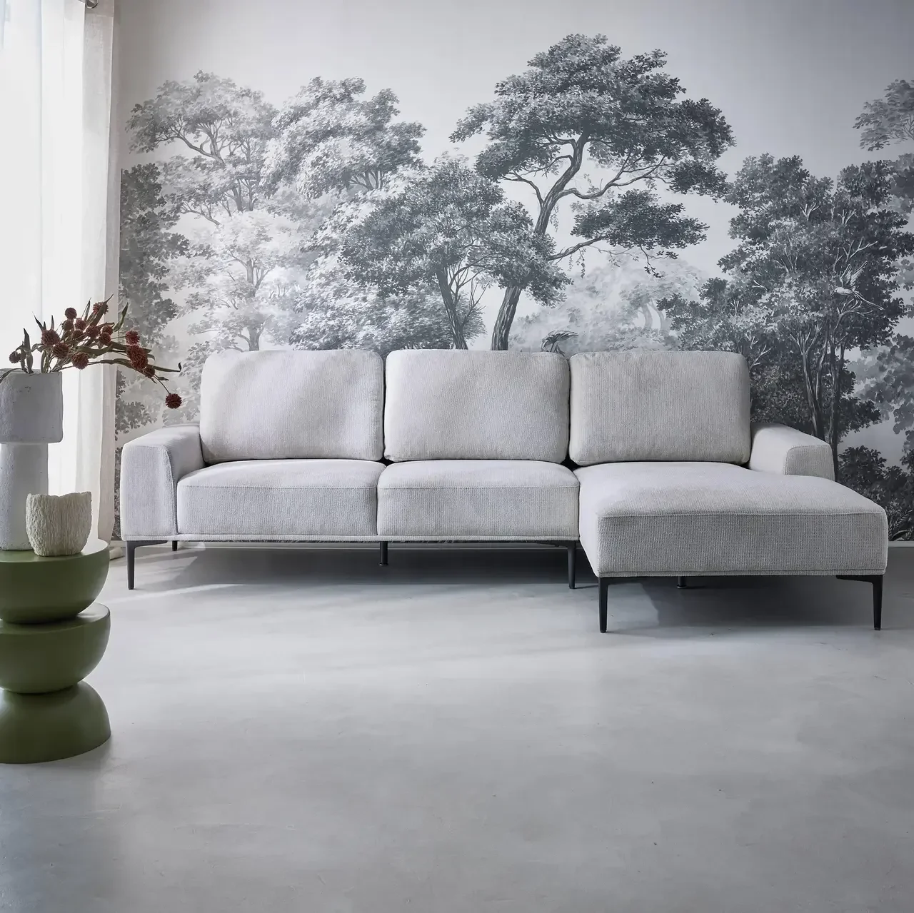 Rechteckige Ecksofa 3-Sitzer grau Stoff modern komfortabel Recamiere