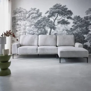 Rechteckige Ecksofa 3-Sitzer grau Stoff modern komfortabel Recamiere