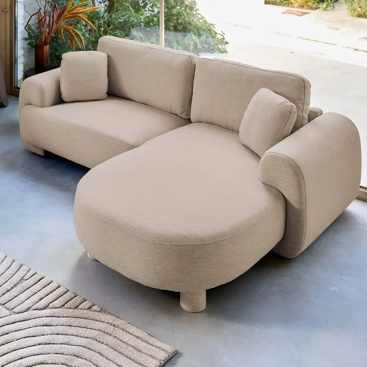 Right corner sofa 3 seater Zenio fabric curved design chaise lounge