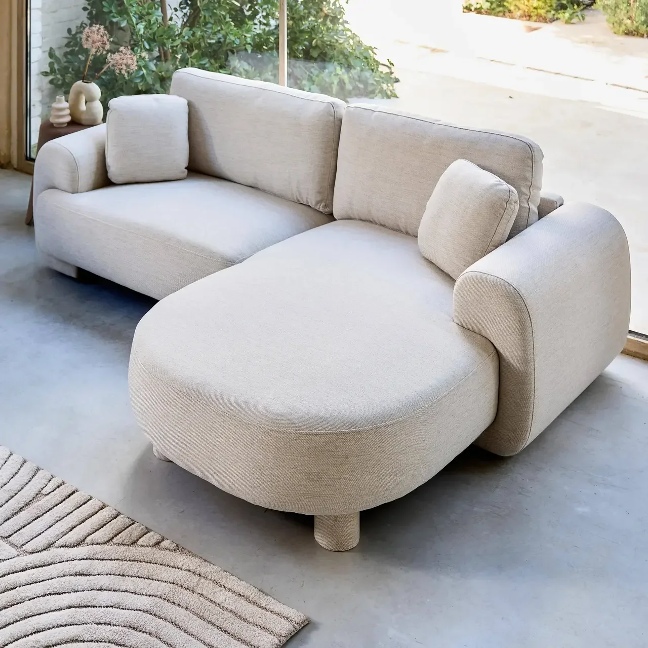 Canapé d'angle droit Zenio 3 places tissu gris pieds ronds design contemporain