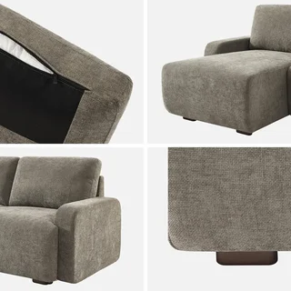 Sofá de canto esquerdo 3 lugares tecido branco quebrado madeira chaise longue