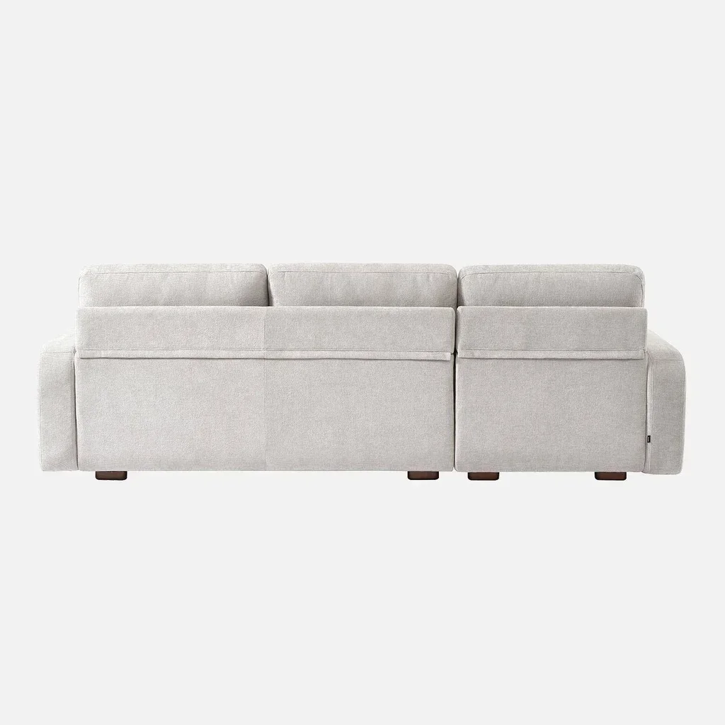 Ecksofa links 3-Sitzer cremeweiß Stoff Holz Recamiere